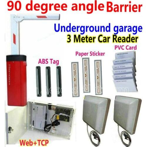 90 degree angle arm Underground parking lot Door Entry+Exit Car barrier 3 meter UHF card RFID tag+Sticker+Web Access controller