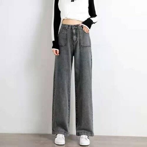 Streetwear Harajuku Straight Pants High Waist Vintage Jeans Women Loose Leisure Full-Length Wide Leg Jean Denim Clothing Blue