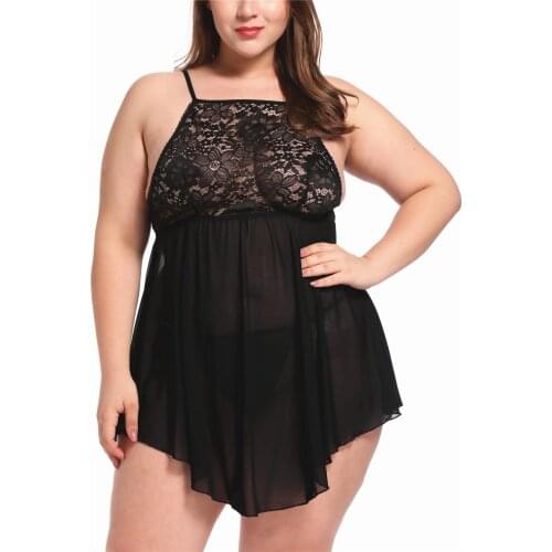 Plus Size Lingerie for Women Sexy Babydoll Lace Up Halter Chemise Sleepwear