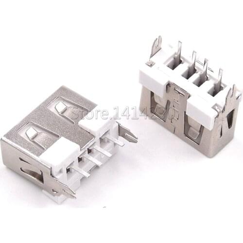100Pcs USB Type A Female Socket AF10.0mm USB 180 Degree Vertical AF 4PINS Rimless White