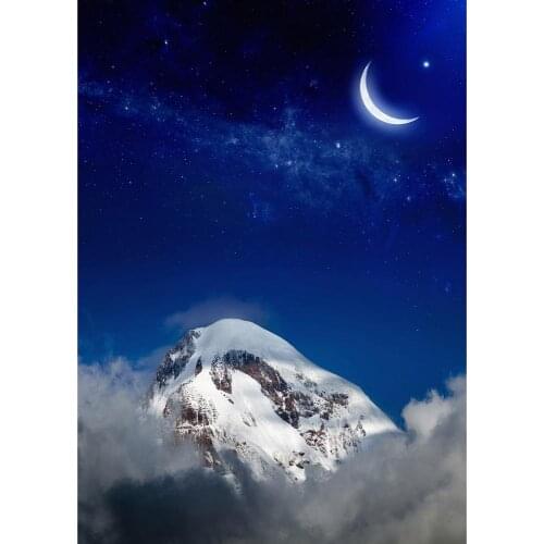 Snow Mountain Moon Stars Starry Photography Backdrop Vinyl Cloth Background for Baby Children Portrait Photoshoot Fond Photo
