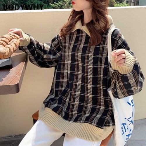 Plaid Casual Basic Sweatshirt Tracksuit Pullover New Thicken Long Sleeve Lapel Neck Oversize Sportswear Coat Harajuku Large Size