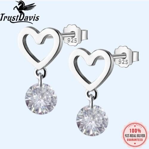 Trusta 100% 925 Sterling Silver Women Jewelry Fashion Cute Tiny 7mmX12mm Hollow Out Heart Stud Earrings For Daughter Girls DS17