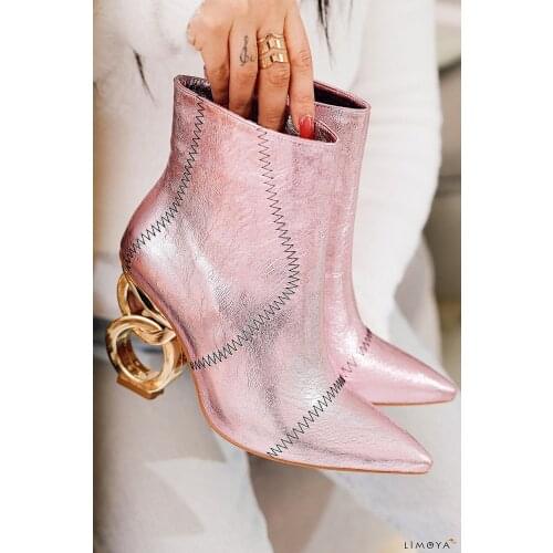 Metal design heels Leather women boots women elastic Stilettos heel pointed toe ankle boots shoes women boots sewing details