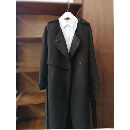 Women Wool Coat 100% Woolen Coat 2018 New Fashion High Quality Designer Womens Female Epaulet Medium Length Outerwear Trench