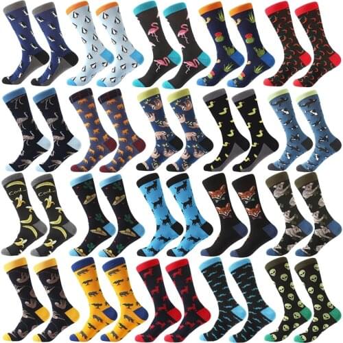 1 Pair Novelty Happy Funny Men Socks Combed Cotton Colorful Geometric Plaid Striped Harajuku Hip Hop Socks Christmas Gift