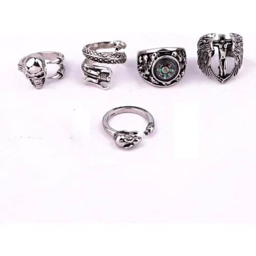 1PC Punk Gothic Retro Male Open Ring Skull Dragon Compass Angel Demon Animals Vintage Metal Color Free Ring Men Jewelry R135