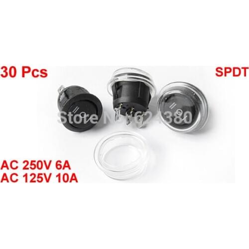 1 Bag ( 30 Pcs) x AC 250V/6A 10A/125V SPDT 1P2T 1PDT SP2T On-off-ON Three 3 Position Round Boat Rocker Switch w Waterproof Cover