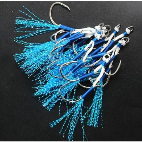 BaMMax Fishing Hook 2pcs Fishing Cast Jigs Assist Hook Double Jig Hook Thread Feather Pesca fishing lure slow jigging Sea Tackle