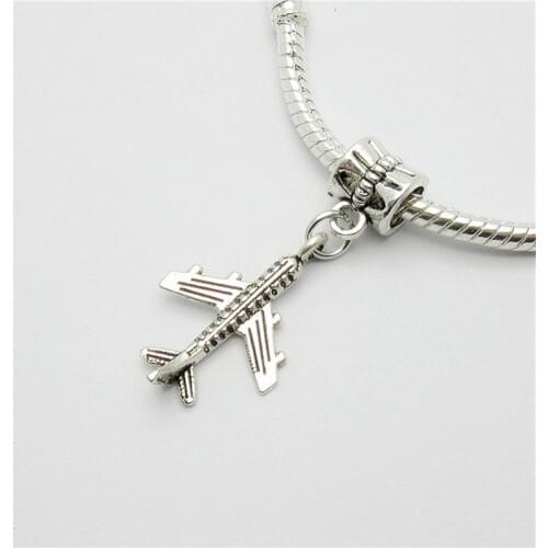 New 25pcs aircraft charm Big Hole bead European Pendant fit for Pandora style Bracelets Necklace DIY Metal Jewelry Making