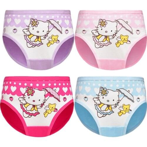 4 Pcs/Lot Baby Girls Panties Cute Cat Cartoon Briefs Stretch Breathable Panties For Girl Kids Underwear Cotton Soft Underwear