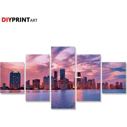 Miami City at Dusk 5 Pcs/set Wall Art Decoration Wall Pictures for Living Room A2035
