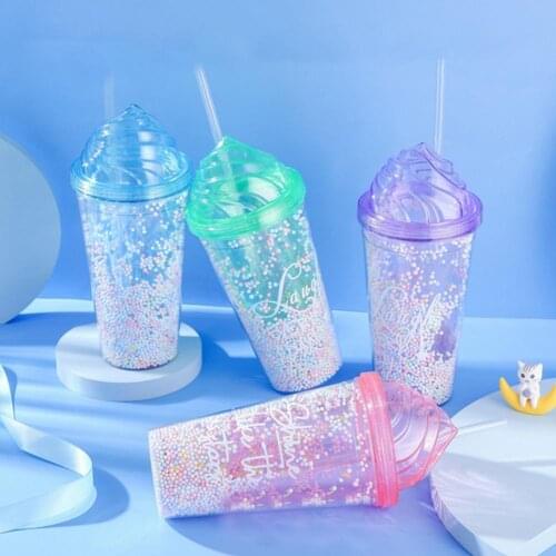 Green Dreamy Summer Cool 550ml Drinking Cup Portbale Lightweight Cute Reusable Iced Cold Drink Tea Mug With Straw For Summer