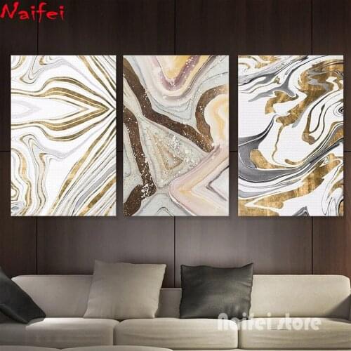 Diy diamond Painting Modern Abstract Gold Foil Lines Wall Art full square round drill mosaic Cross stitch Home Decor needlework