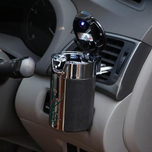 Car Accessories Universal Car Ashtray solar energy with LED Light Stainless Steel Creative Ashtray Flame Retardant Ashtray