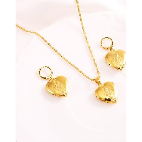 Bangrui Temperament Gold Heart Pendant Necklace Earrings For Womens Wedding Party Jewelry Sets Valentines Day Gifts