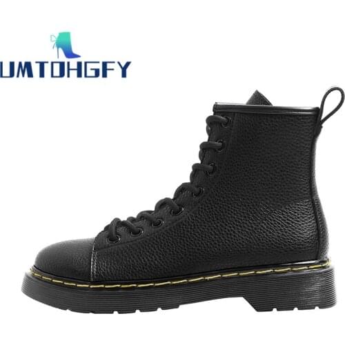 Cow Leather High-Top Martin Boots Female British Style Lace-Up Tooling Autumn Studen Shoes Trend Thick-Soled Handsome Short Boot