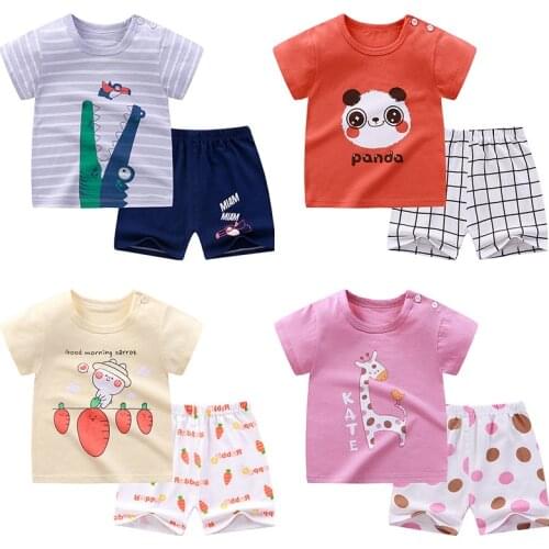 Kids Set Childrens Clothes Suit Autumn Summer Short Sleeve Cartoon Print 2pcs Toddler Soft Outfits Boys Girls Clothing Sets