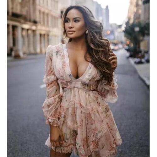 High Street Summer Women Sexy Chic Floral Pleated Mini Dress Elegant Prom Celebrity Bodycon Party Dress Vestido