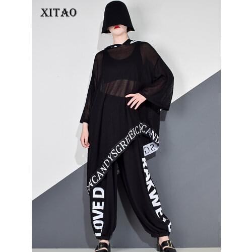 XITAO Letter Patchwork Womens Sets Irregular Spring Autumn Trend Fashion New Style Hooded Collar Long Sleeve Pullover ZYQ4337