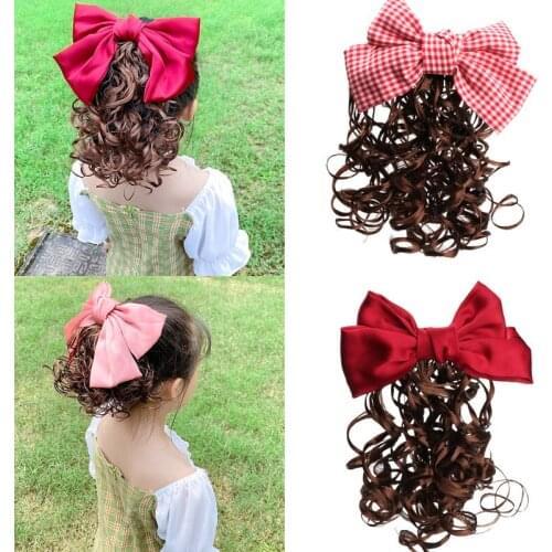 Cute girls braid hair accessories, lattice bow wigs, curly hair decoration hairpin