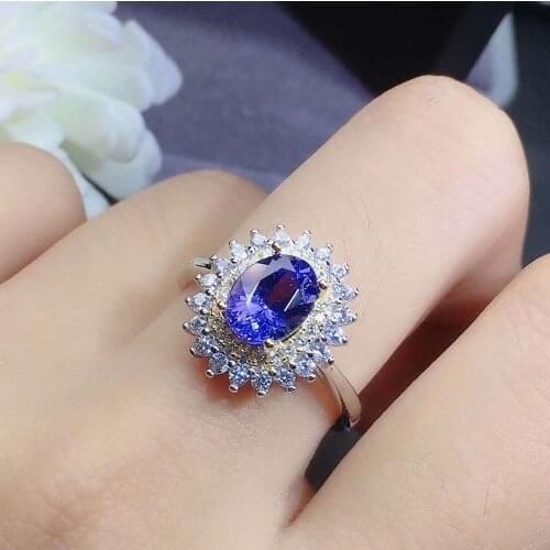 Natural And Real Tanzanite luxury ring ring Free shipping gemstone 925 sterling silver Fine jewelry