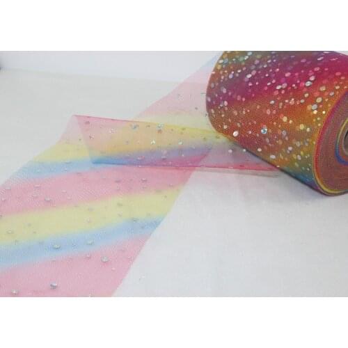 New color rainbow with sequin tulle 6inch(15cm)* 100yards spool tulle