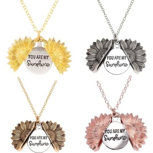 4 Colors Romantic Valentine Caddy Sunflower Openable Pendant Necklace You Are My Sunshine Metal Choker Necklace For Women Gift