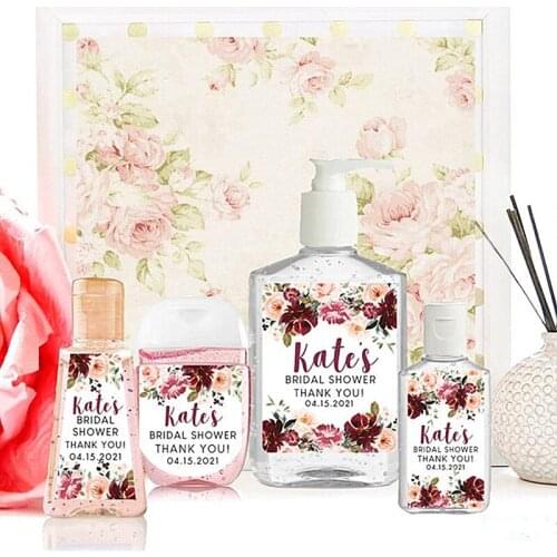 Custom Burgundy Floral Hand Sanitizer Labels,Personalised Wedding,Bridal Shower,Bachelorette Party,Engagement Sanitizer Stickers