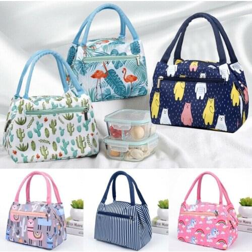 Portable Insulated Lunch Bag Box Picnic Thermal Cold Food Container Cute Waterproof Tote Flamingo Cactus Holder Organizer