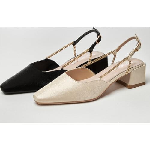 Elegant Women Sandals Square Head Pumps Summer Fashion Chain Design Square Head Beige Luxurious Woman Office Female Shoes