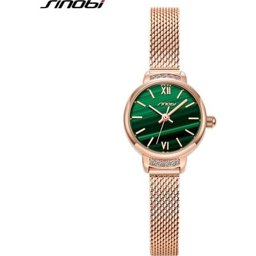 SINOBI 2021 New Fashion Women Watches Dark Green Dial Rose Gold Strap Show High-End Sophistication Wholesale Items For Business