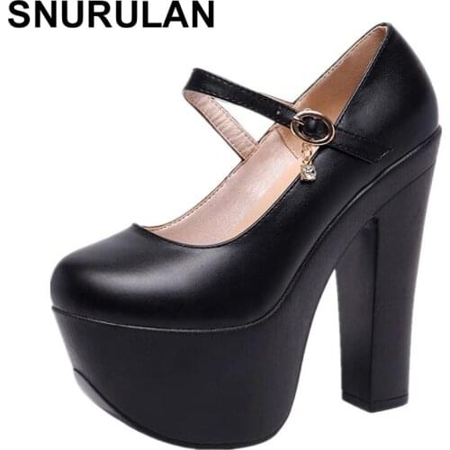SNURULAN 15cm Extremem High Heels Pumps Women Wedding Shoes Spring 2021 Buckle Block Heel Model Party Shoes Ladies 41 42 43
