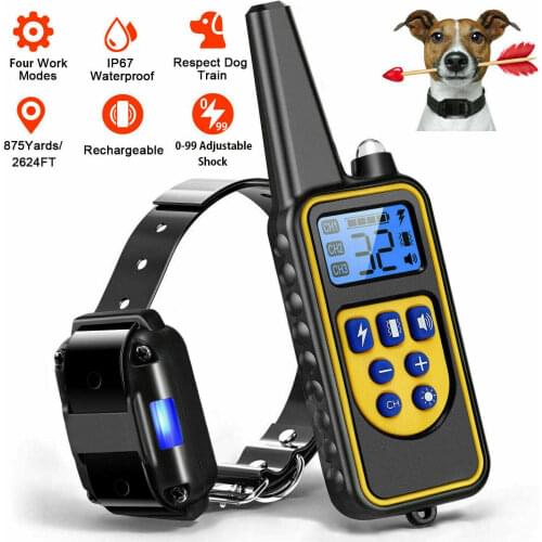 LED Dog Shock Training Collar with Remote Pet Anti Bark Rechargeable Remote Control Waterproof IP67 875 Yards