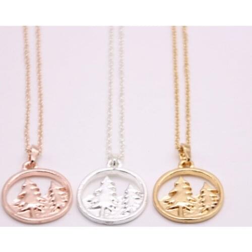 Trendy hollow out circle pendant necklace Christmas trees pendant necklace for women