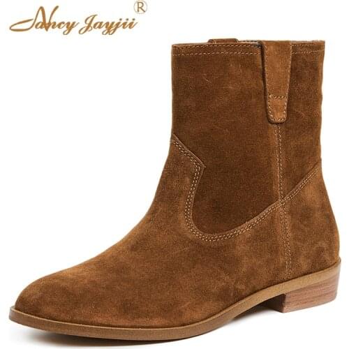 Slip-on Brown Pink Apricot Black Ankle Boots Women Shoes Round Toe Super Low Heels Dress Casual Classic Mature 2021 Winter