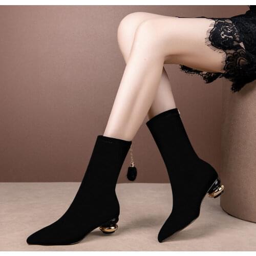 Hot Sale Autumn Winter Shoes Women Pointed Toe Women Boots High Heels Mid Calf Women Boots Zapatos De Mujer