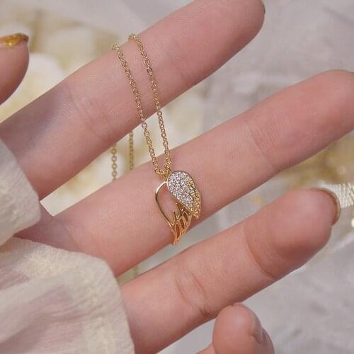 14k Gold Plated Wings Necklace Shining Bling AAA Zircon Women Clavicle Chain Charm Wedding Pendant Jewelry