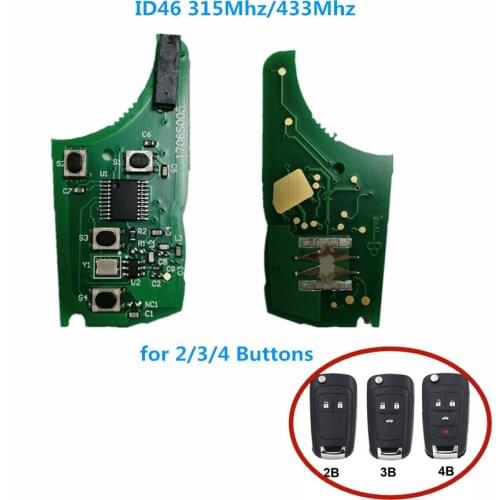 2/3/4 Buttons 315/433Mhz ID46 Chip Car Key Remote Circuit Board for C-hevrolet Cruze Malibu Aveo Spark Sail For O-pel