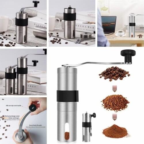 2 Size Silver Coffee Grinder Mini Stainless Steel Hand Manual Handmade Coffee Bean Burr Grinders Mill Kitchen Tool Grinders