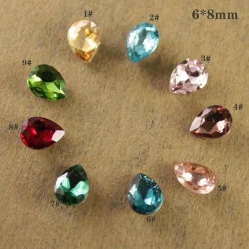20pcs/lot 6x8mm teardrop Pear glass crystal beads faceted point back stone U choose color shiny