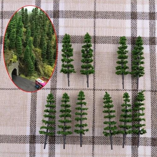 40Pcs 1:75 Green Plastic Railway Layout Model Train Green Pine Trees HO OO Scale Micro-landscape Landscaping DIY
