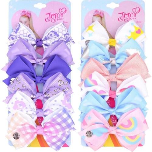 6PCS/SET JOJO SiWa Hair Bows For Girls Rainbow Printed Ribbon Bows With Clips Boutique Hair Clip Kids Hair Accessories Gift 892J