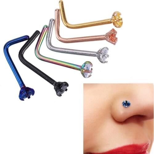 6pc Stainless Steel L-shape Nose Ring Nose Stud Body Piercing Jewelry Set Tattoo Piercing Tools Permanent Makeup Tattoo Body Art