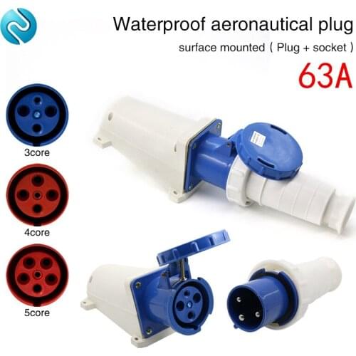 Aviation plug socket industrial waterproof connector 3 core 4 core 5 core 63A surface mounted aviation Plug docking