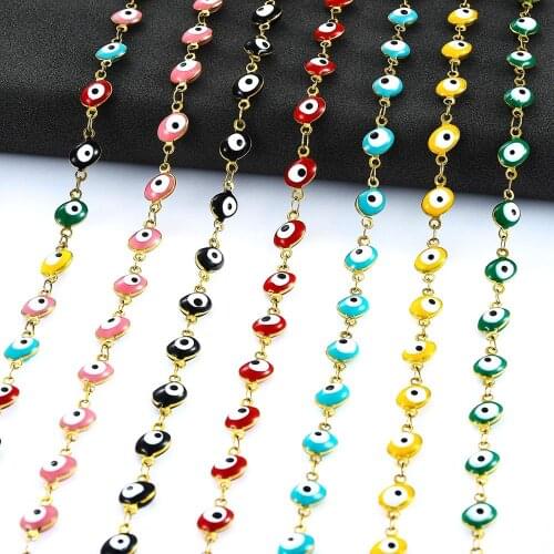 Fashion 6mm Stainless Steel Chain Colorful Beads Shape Charm Necklace Women Evil Eye Gold Chain Necklace Available Bracelets