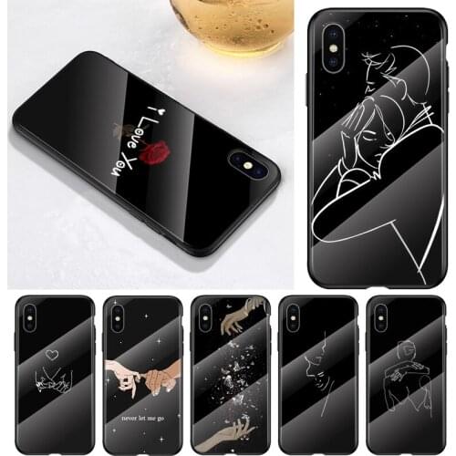 Line loving girlfriend For Apple iPhone 12 11 8 7 6 6S XS XR SE X 2020 Pro Max Mini Plus Tempered Glass Phone Case