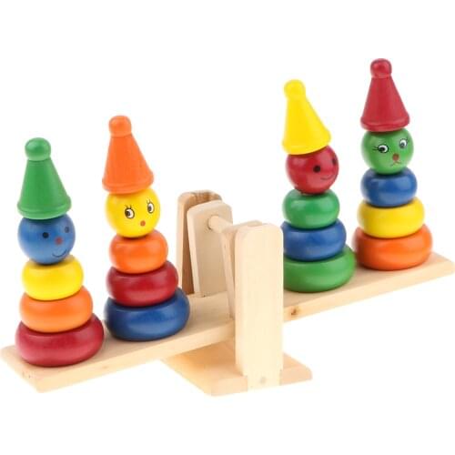 Wooden Stacking Ring Tower Game Clown Balance Beam Puzzle Educational Stack Up Balancing Toy Gifts