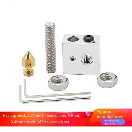 3D Printer Parts Mk8 Nozzle Set Aluminum Heating Block Fluoron Throat Nozzle Nut Wrench Threaded Pipe Cheaper Convenient 0.4mm