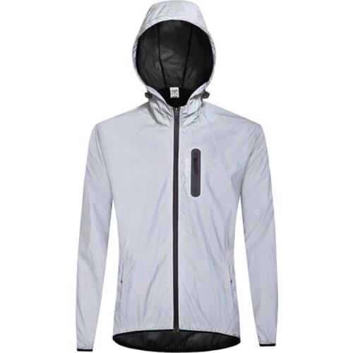 Mens And Womens Total Reflection Hooded Sports Long-Sleeved Shirt Waterproof，Windproof Cycling Running Waist Safety Jacket